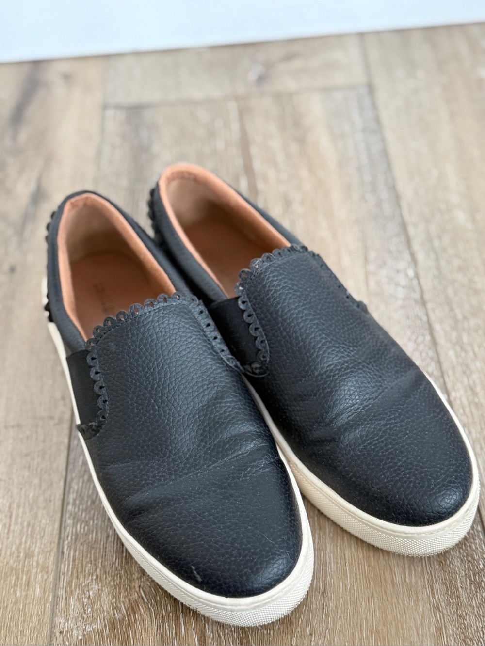 Indigo Black Leather Slip-On Loafers with Cream Sole